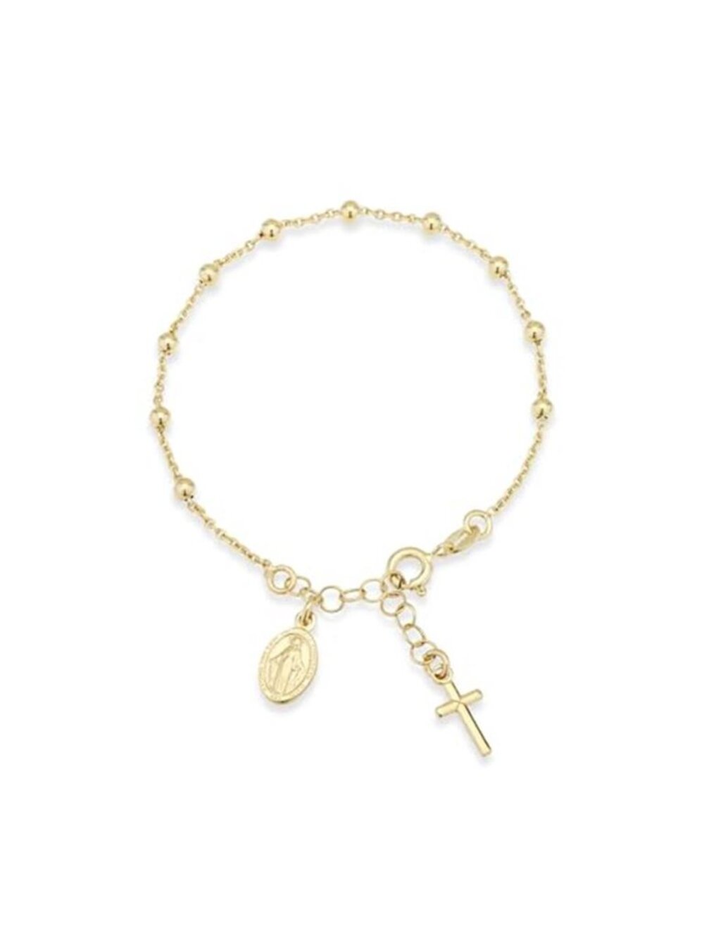 Gold Plated Sterling Silver Rosary Bracelet Miraculous Medal Cross Charm Faith